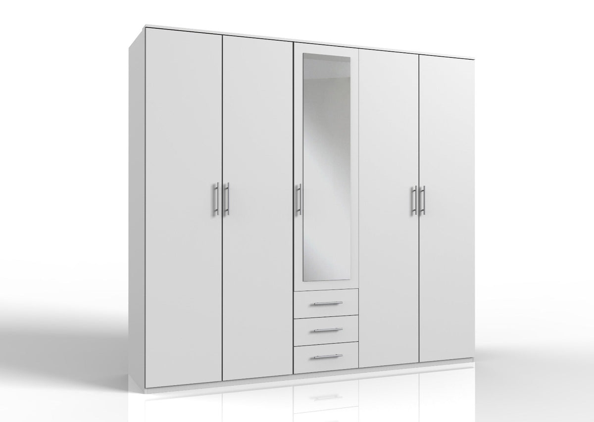 White 5 Door Wardrobe With Mirror | German Made Wardrobes 